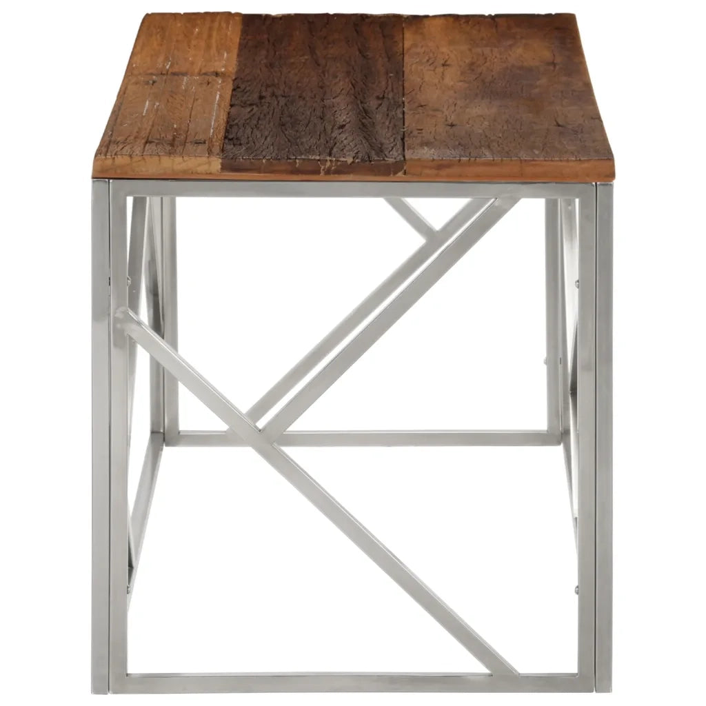 Tavolino Salotto Argento Acciaio Inossidabile e Legno Massello 349941