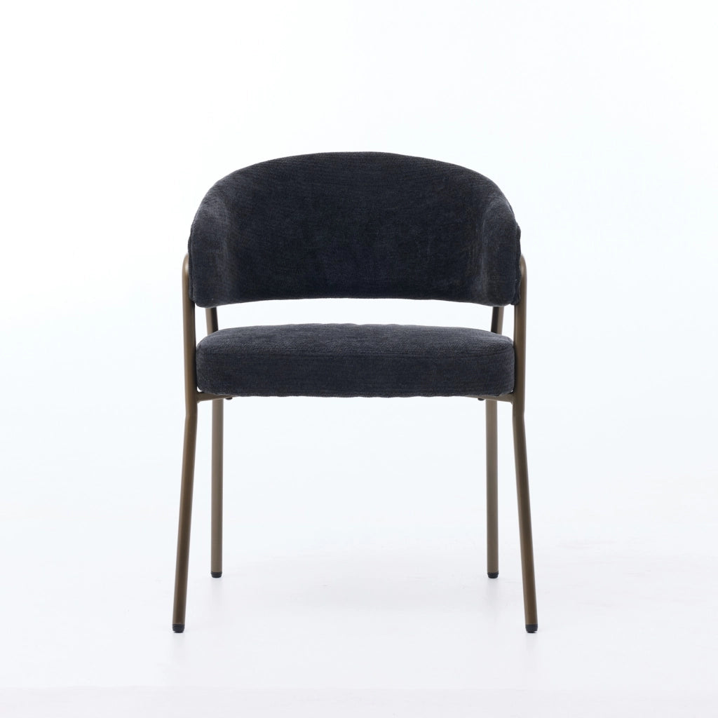 Sedia da Pranzo Imbottita con Braccioli ¨C Xylo ¨C Chenille Nero, Gambe Metallo Ottone