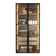 Mobile contenitore con 2 ante; 2 cassetti e LED; per bagno; in MDF; naturale