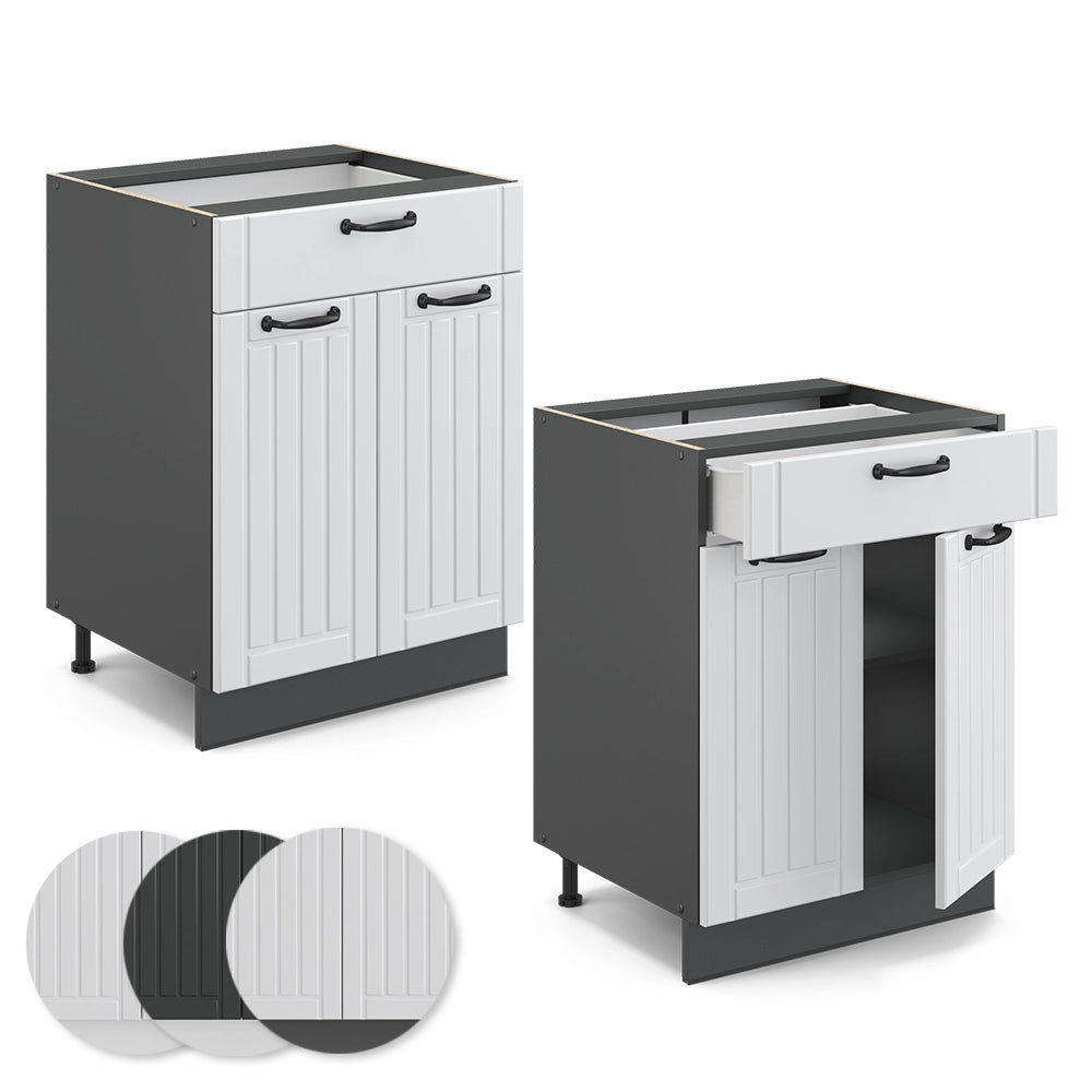 Vicco Mobiletto base per cucina Bianco casa di campagna 60 cm con cassetto, senza piano di lavoro