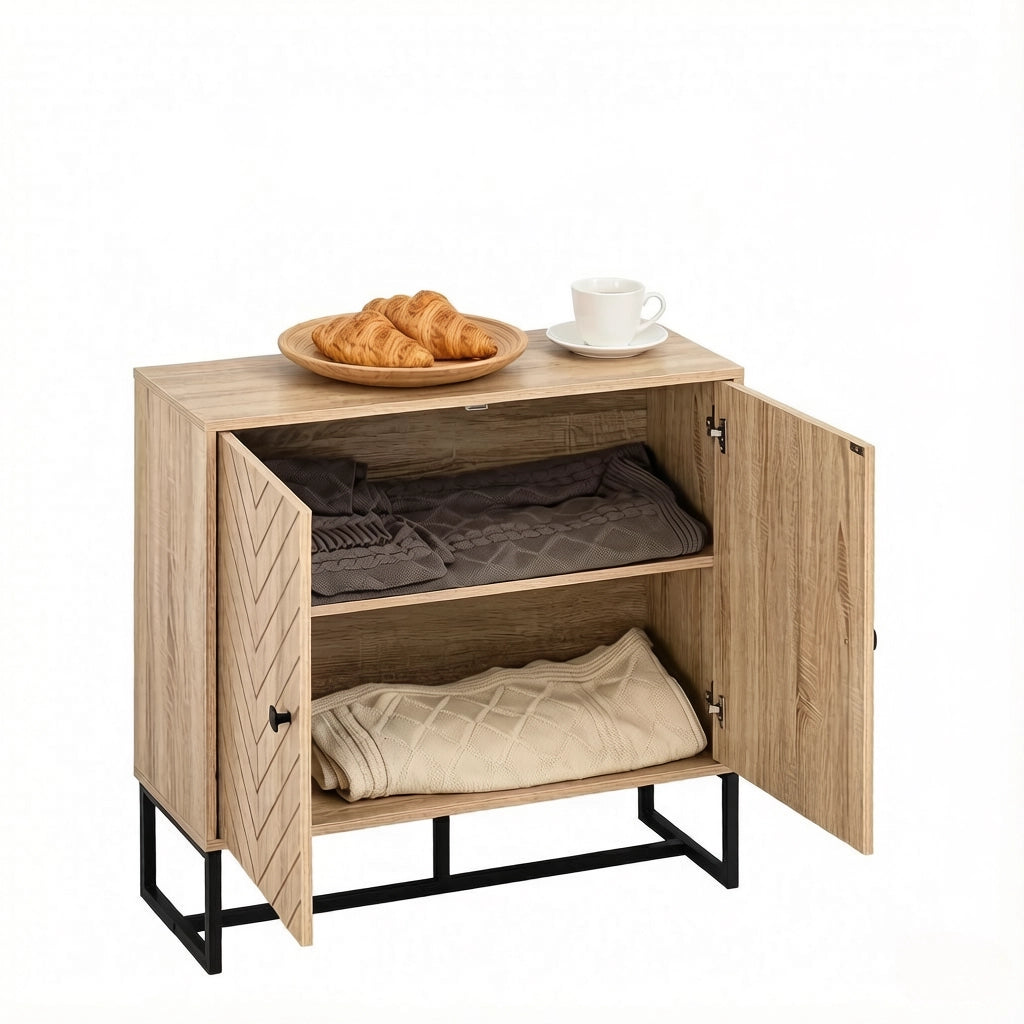 MADIA con ripiani regolabili 80x29,5x80 cm Nero/Naturale MDF e metallo