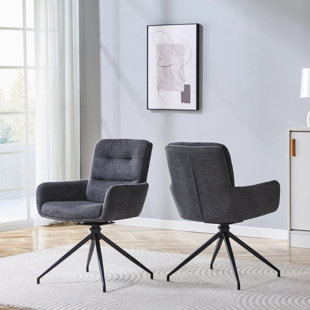 SEDIA Girevole 360° Set da 2 pezzi 85 cm Tessuto Grigio scuro e Metallo Nero