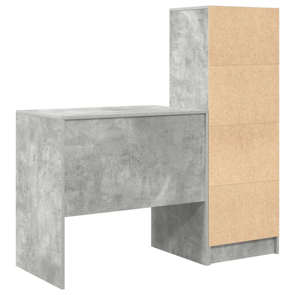 Scrivania | Tavolo da Ufficio con cassetto con lo scaffale 2 pz Grigio cemento