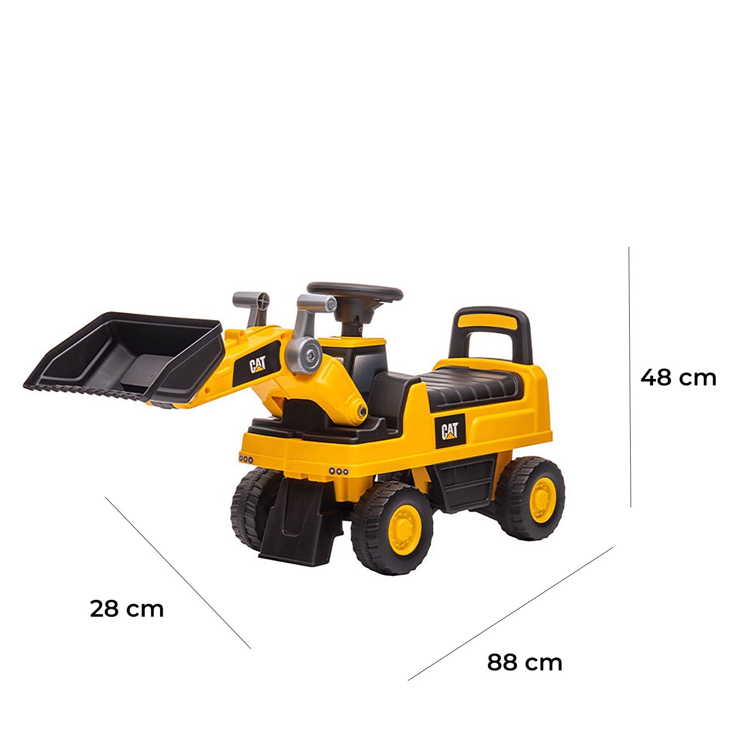Escavatore Cavalcabile 88x28x48 cm per Bambini con Benna Manovrabile Caterpillar Giallo