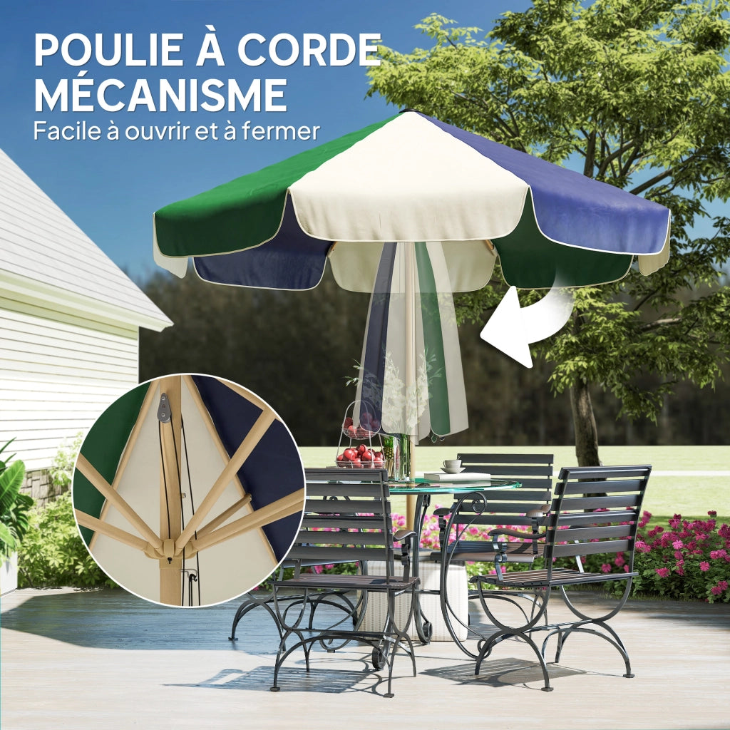 Ombrellone da Giardino Retr¨° ¨C zephmum ¨C Effetto Legno con Frange, Inclinabile, ? 226 cm, Crema e Verde