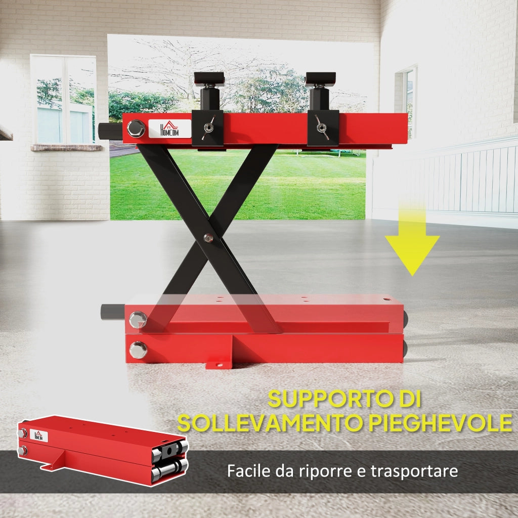 Cavalletto Alzamoto a Forbice Capacità 500kg Dimensioni Compatte con Altezza Regolabile in Acciaio Rosso