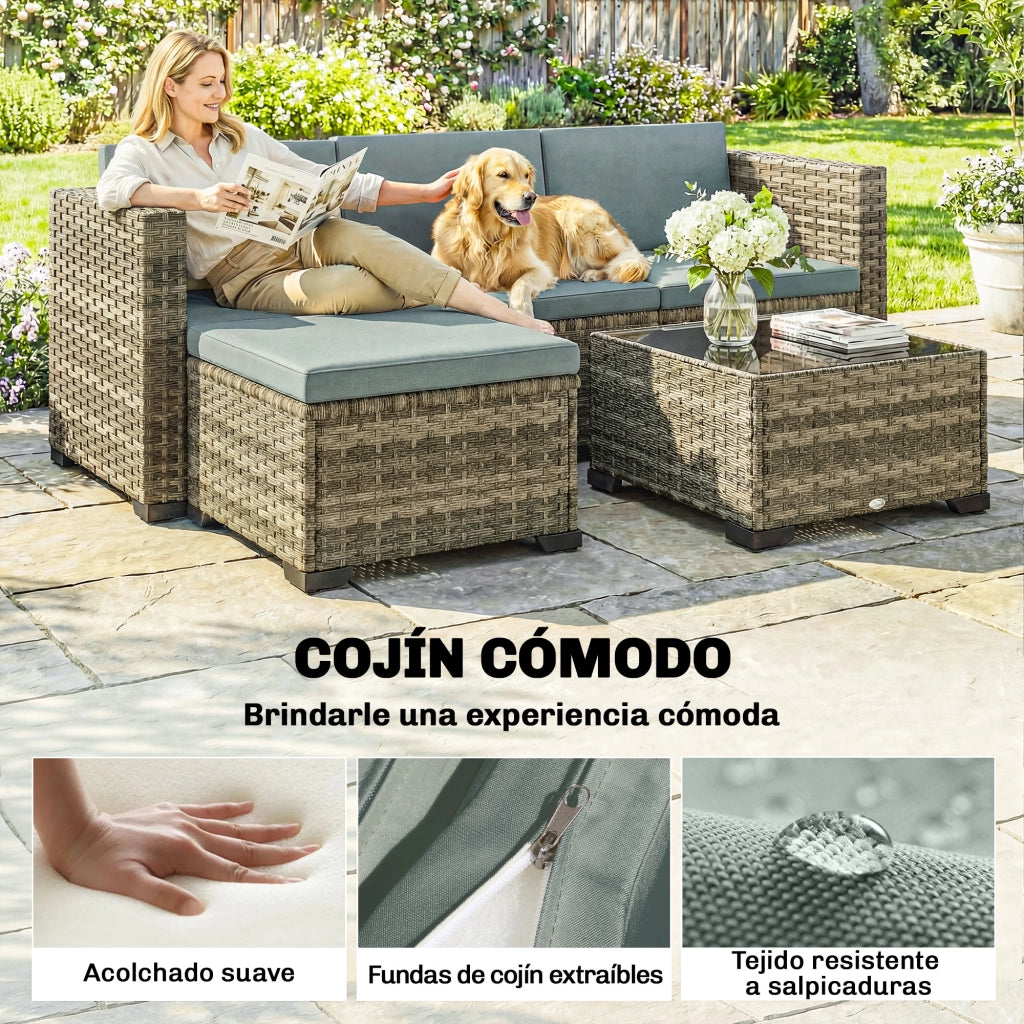 Set Giardino Rattan 5 Pezzi con Cuscini ¨C Zephmum ¨C Grigio