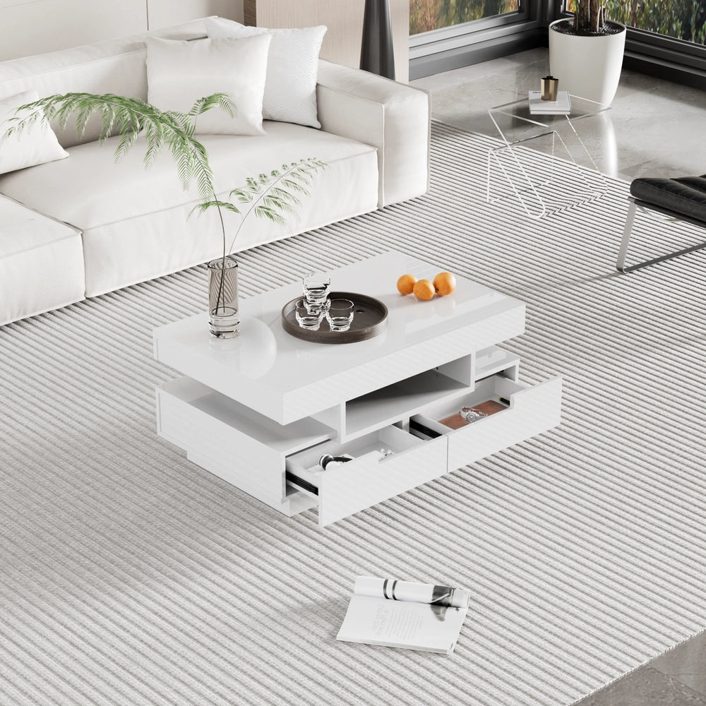 Tavolino da Caff¨¨ con LED e Cassetti, Lucido ¨C MINIMAL ¨C Design Moderno Soggiorno