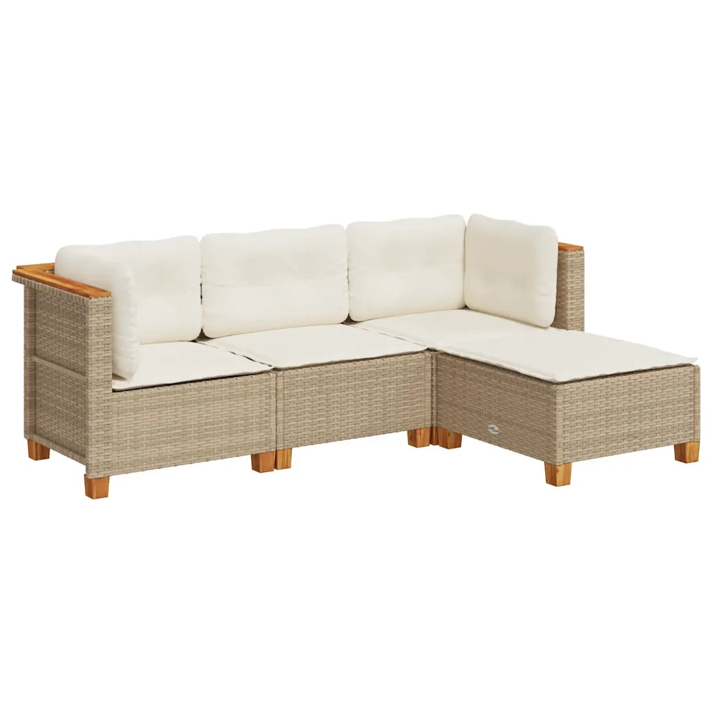 Set Divano da Giardino 4 pz con Cuscini Beige in Polyrattan