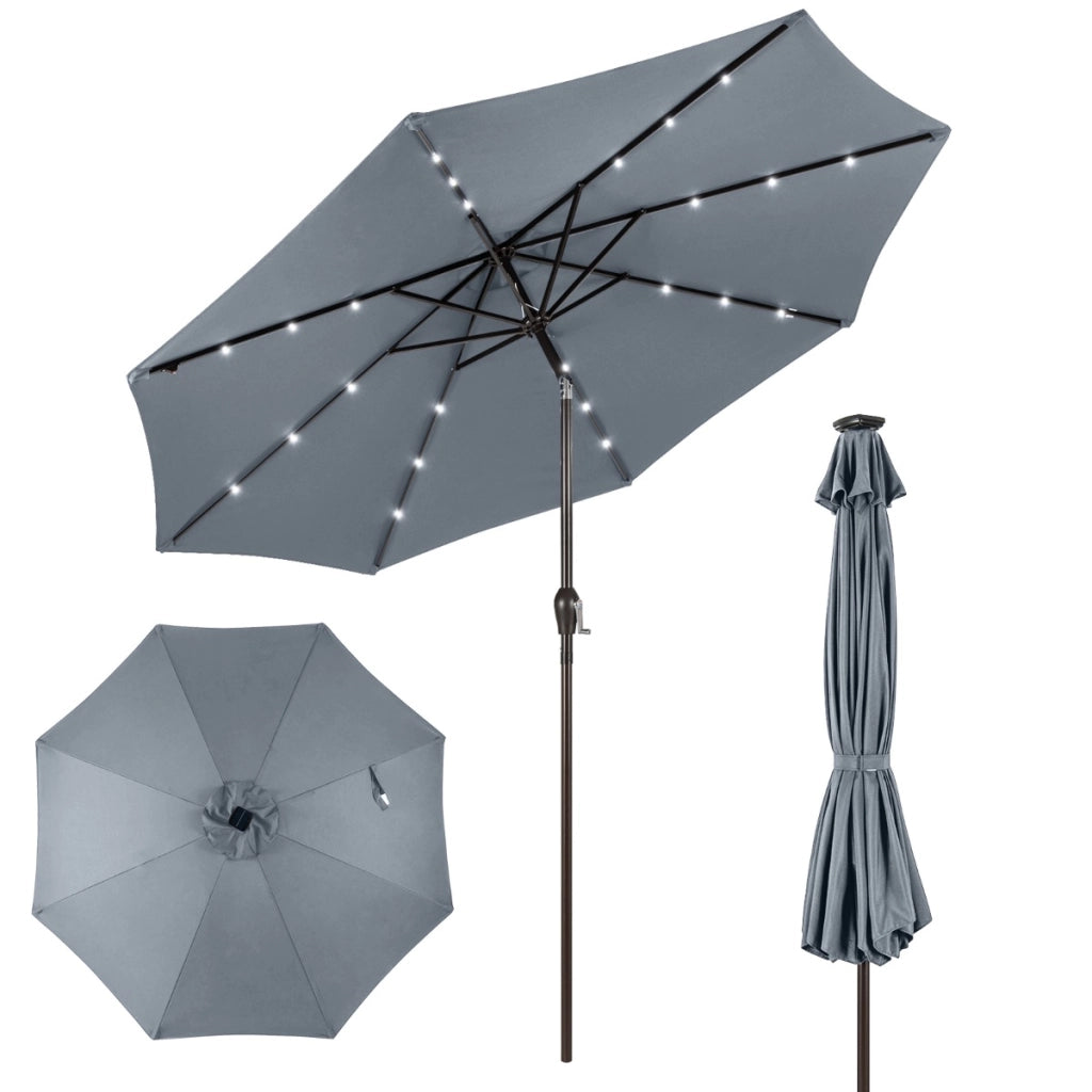 Ombrellone con luci LED da giardino in ferro ?300cm Parasole da esterno spaggia Grigio-Ombrelloni