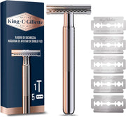 GILLETTE KING C. RASOIO DI SICUREZZA 1 MANICO + 5 LAMETTE DA BARBA IN ACCIAIO INOSSIDABILE LAMETTA RIVESTITA DI PLATINO