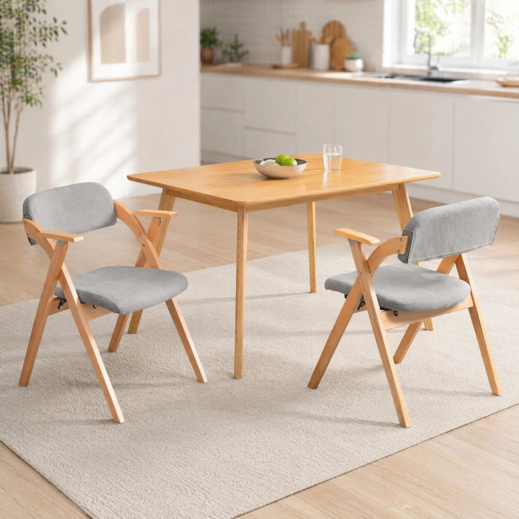 SEDIA Pieghevole con braccioli, Set da 2, Legno massello grigio