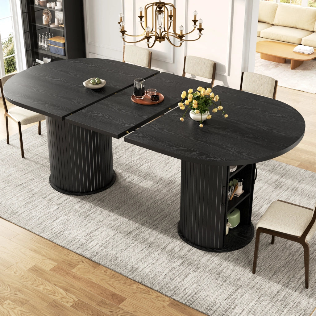 Tavolo da pranzo - estraibile 150-190 cm - vano nascosto - maniglie metalliche - nero - salvaspazio