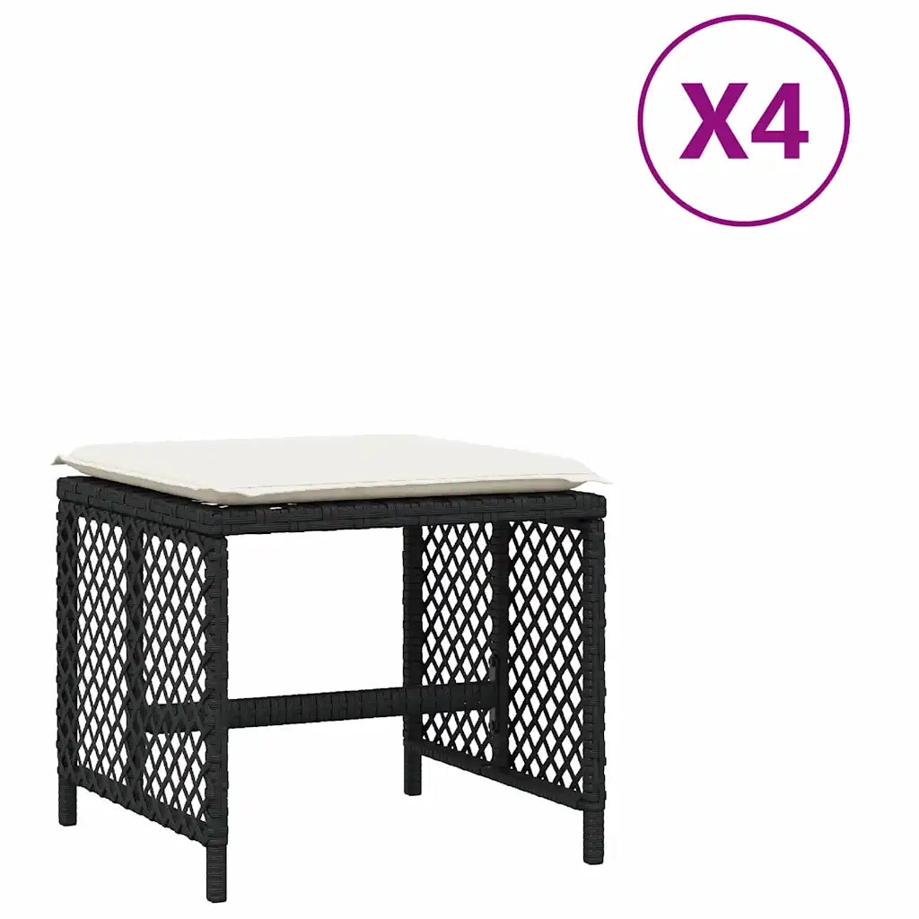 vidaXL Sgabelli da Giardino con Cuscini 4pz Neri 41x41x36cm Polyrattan