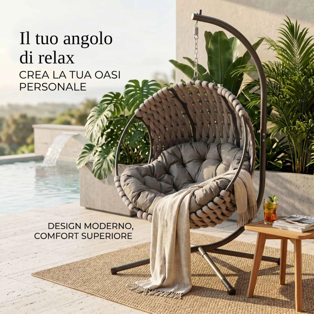 Poltrona Sospesa ITACA da Giardino con Cuscino Impermeabile, Struttura in Acciaio Zincato e Design Moderno Outdoor