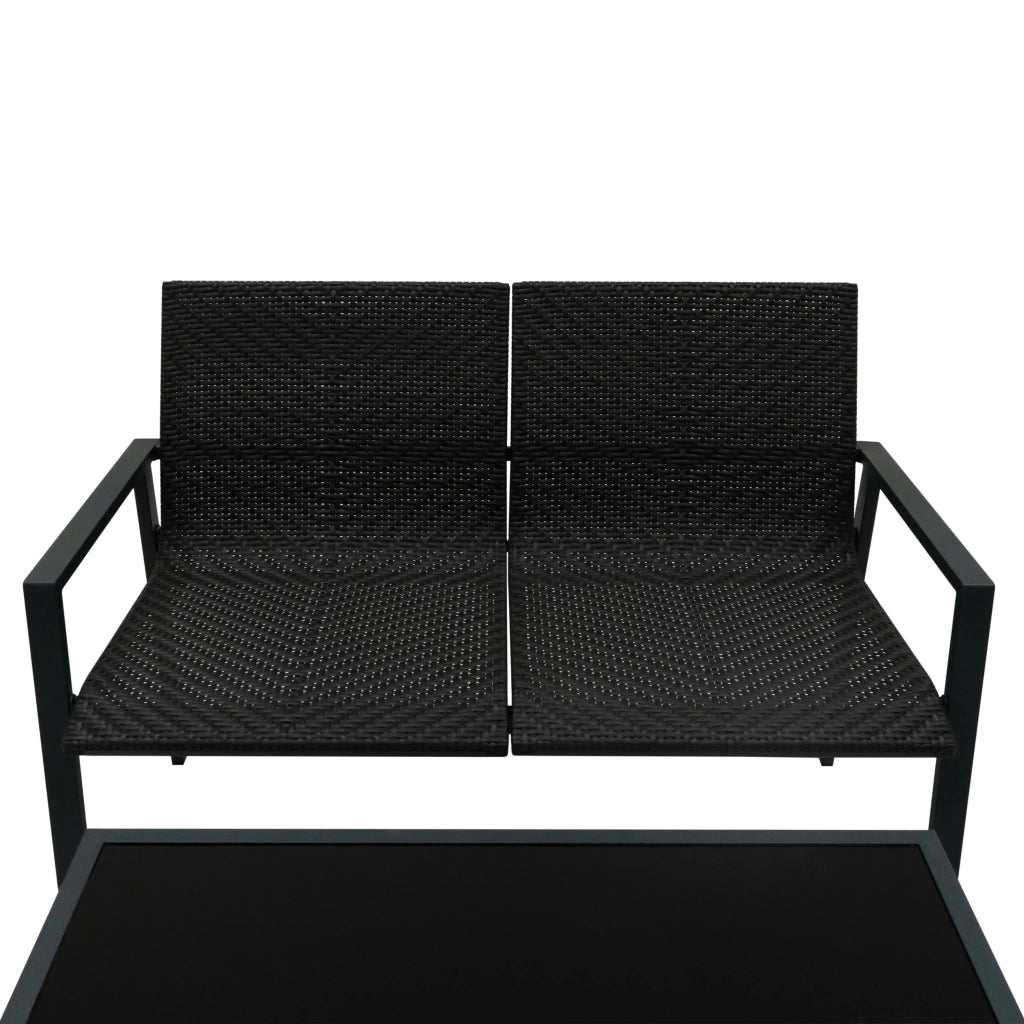 Set Giardino Rattan Nero 4 Pezzi con Divano, Poltrone, Tavolino & Copertura