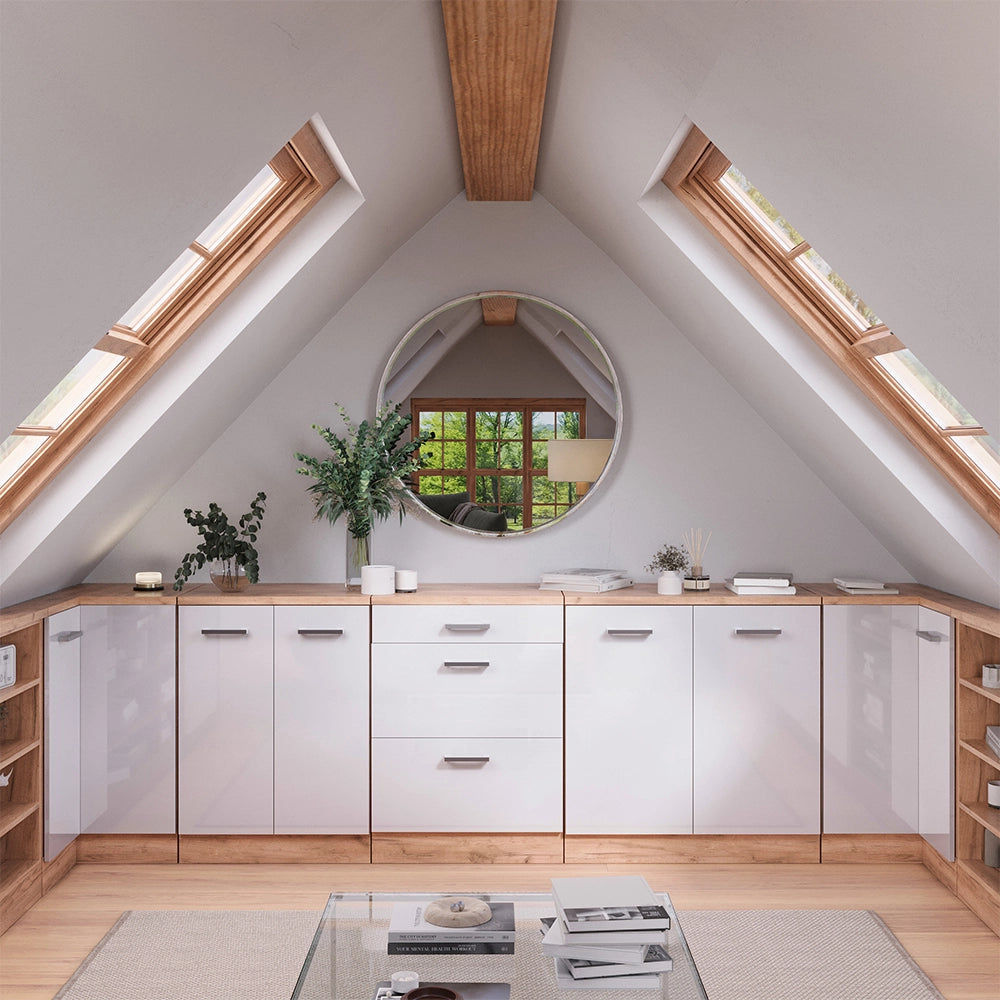 Mobile per mansarda Rion Bianco lucido/Rovere dorato 60 x 83.8 cm senza inclinazione con 3 cassetti Vicco