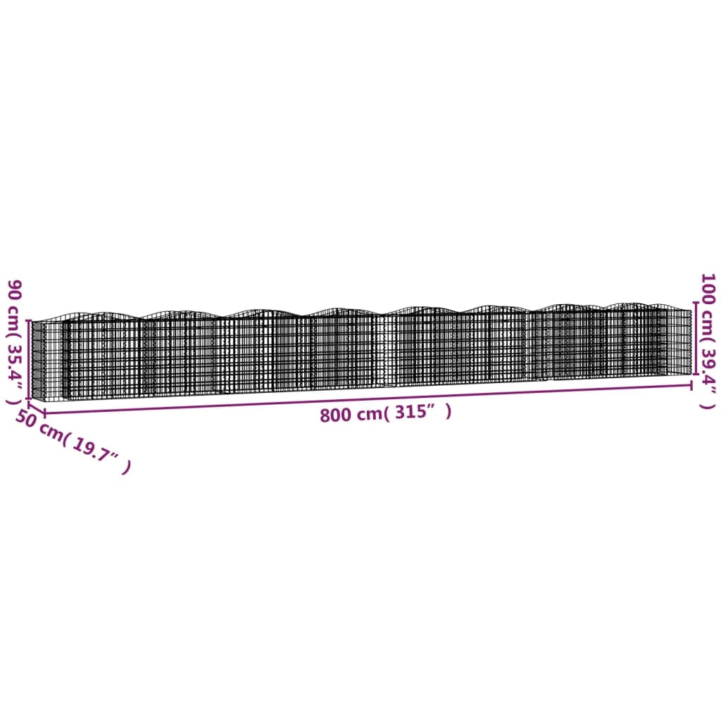 Gabbione ad arco rialzato 800 x 50 x 100 cm in ferro zincato Argento 02_0039943
