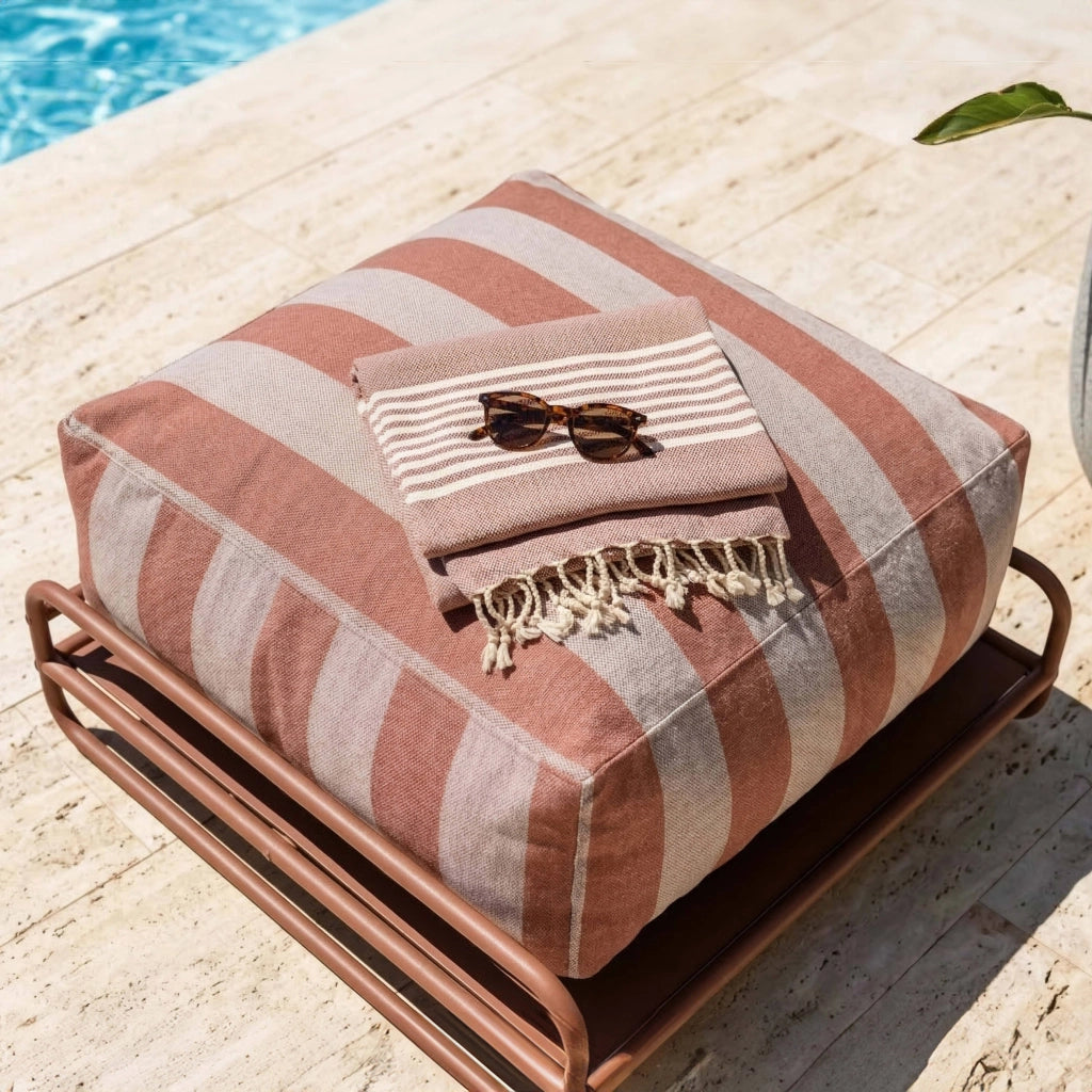 Oviala - Pouf a righe mobili da giardino modulari con struttura terracotta