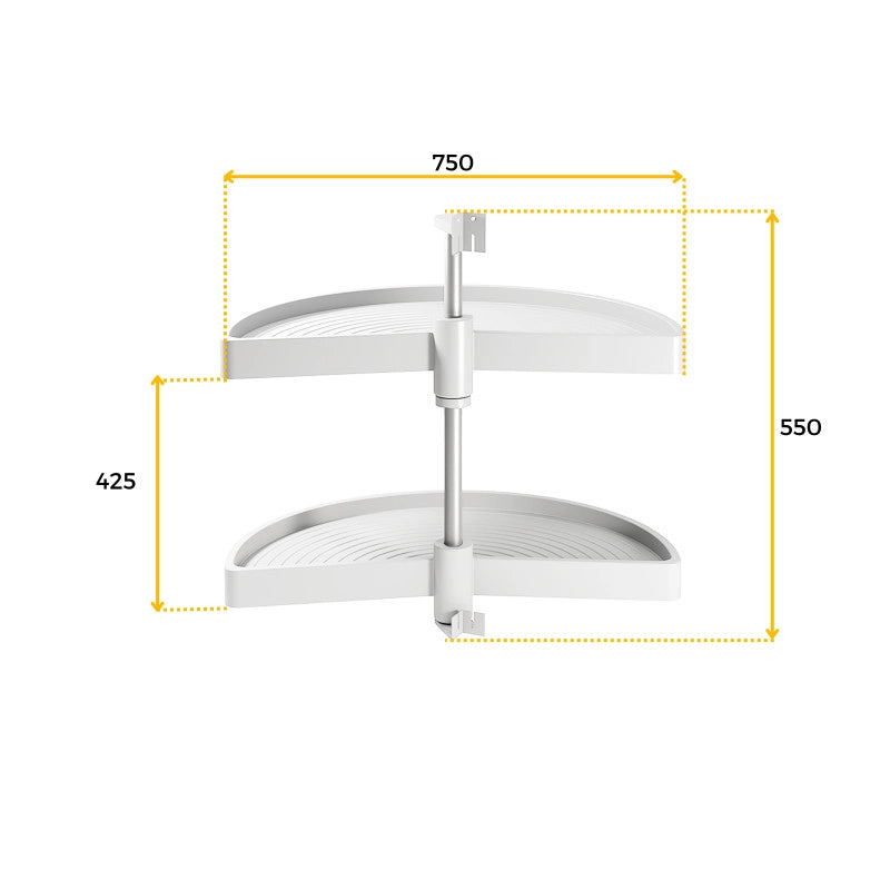Set di piatti girevoli 3/4 Shelvo, per modulo da 900 mm, Tecnoplastica e Alluminio, Bianca