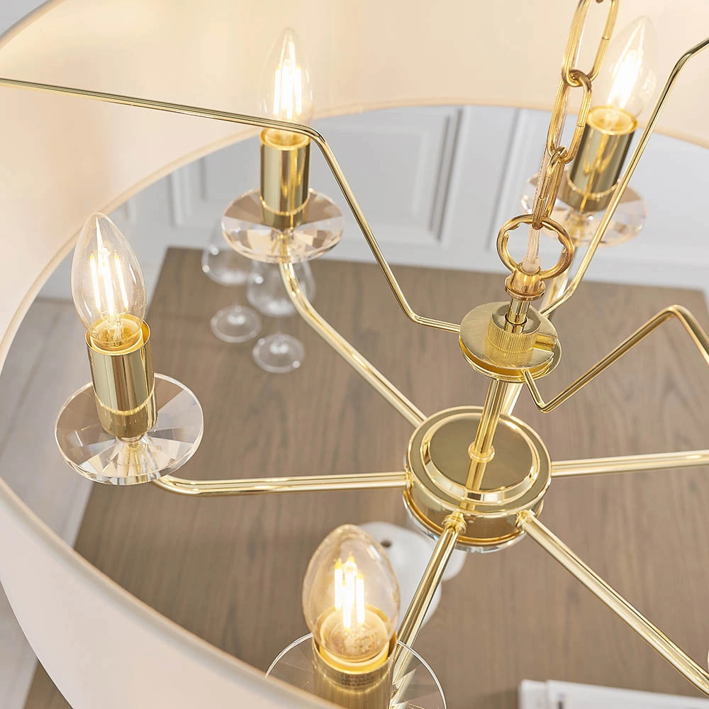 Lampadario 6 luci ottone paralume bianco E14 Nixon Endon