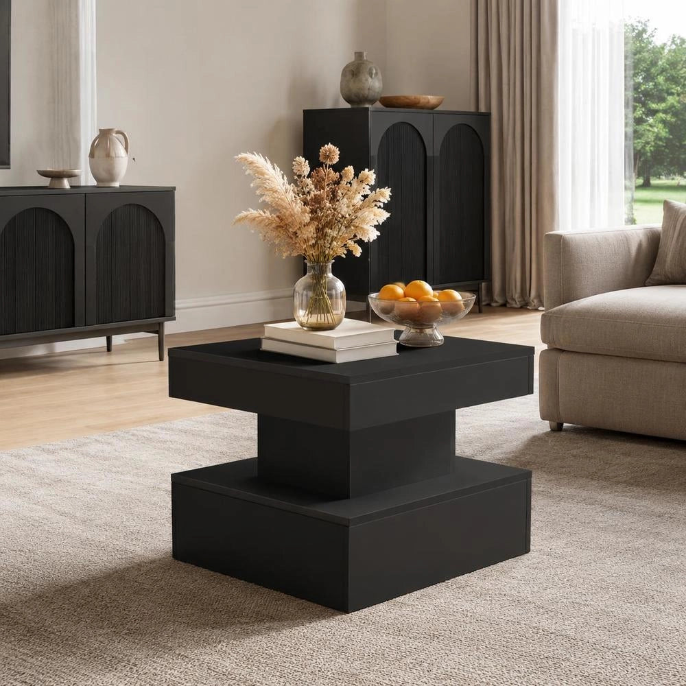 Coffee Table With LED Lights, Black, 50 X 50 X 40 Cm