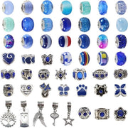 100 pezzi di perle con grandi fori in tema azzurro chiaro - perle di vetro, resina e metallo - creazione di artigianato e gioielli - donne - ricamo - bracciali e collane - diverse misure