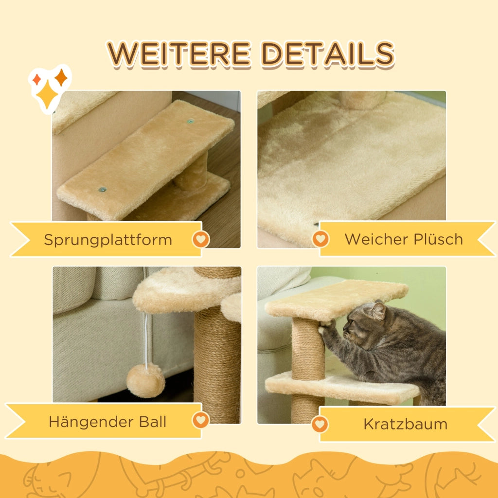 Casetta per Gatti con Tiragraffi e Giocattoli ¨C Zephmum ¨C Beige 60x40x66 cm