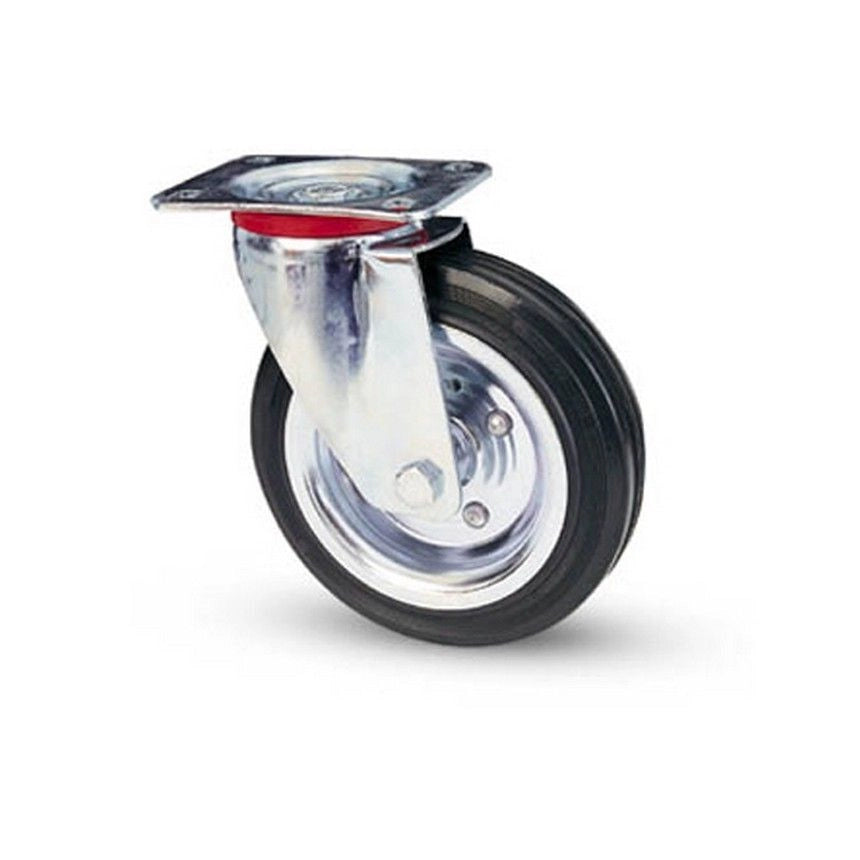 AVO 01080002250RN Ruota in Gomma Piena con Supporto in Acciaio per Industria Diametro 225mm Fissaggio a Piastra 80 Shore A colore Nero