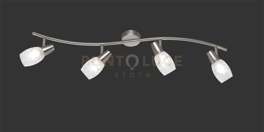 COLMAR BARRA 4 SPOTS ATTACCO E14 DIFFUSORI VETRO SATINATO CON DECORI