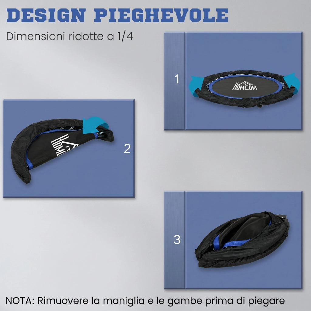 Mini Trampolino Fitness ?102 cm Pieghevole con Manubrio Regolabile in Altezza, Blu