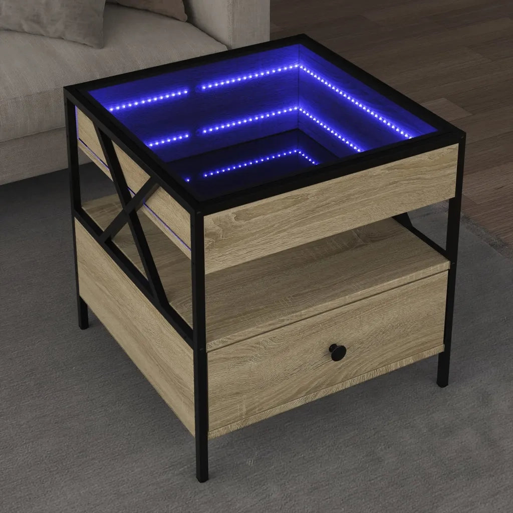Tavolino da Salotto con LED Infinity-Tavolino da soggiorno Rovere Sonoma 50x50x51 cm