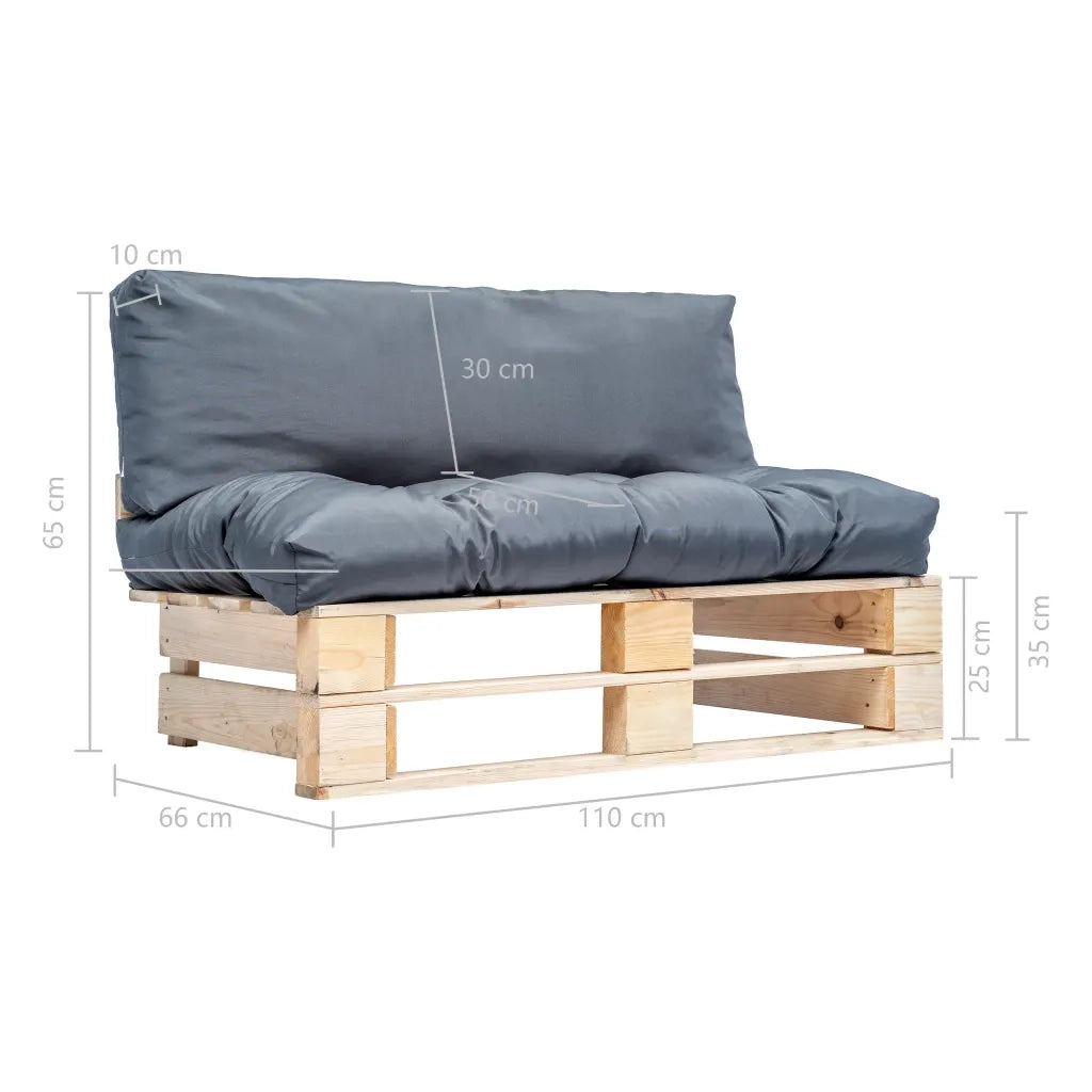 Divano da Giardino a Pallet con Cuscini Grigi in Legno di Pino 277477