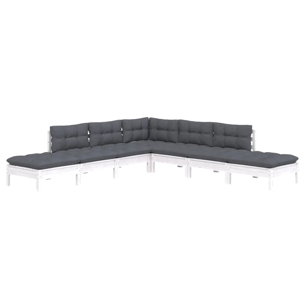 Set Divani da Giardino 7 pz con Cuscini Bianchi Legno di Pinocod mxl 73524