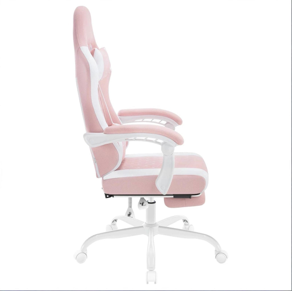 Sedia da ufficio ergonomica rosa e bianca con massaggio