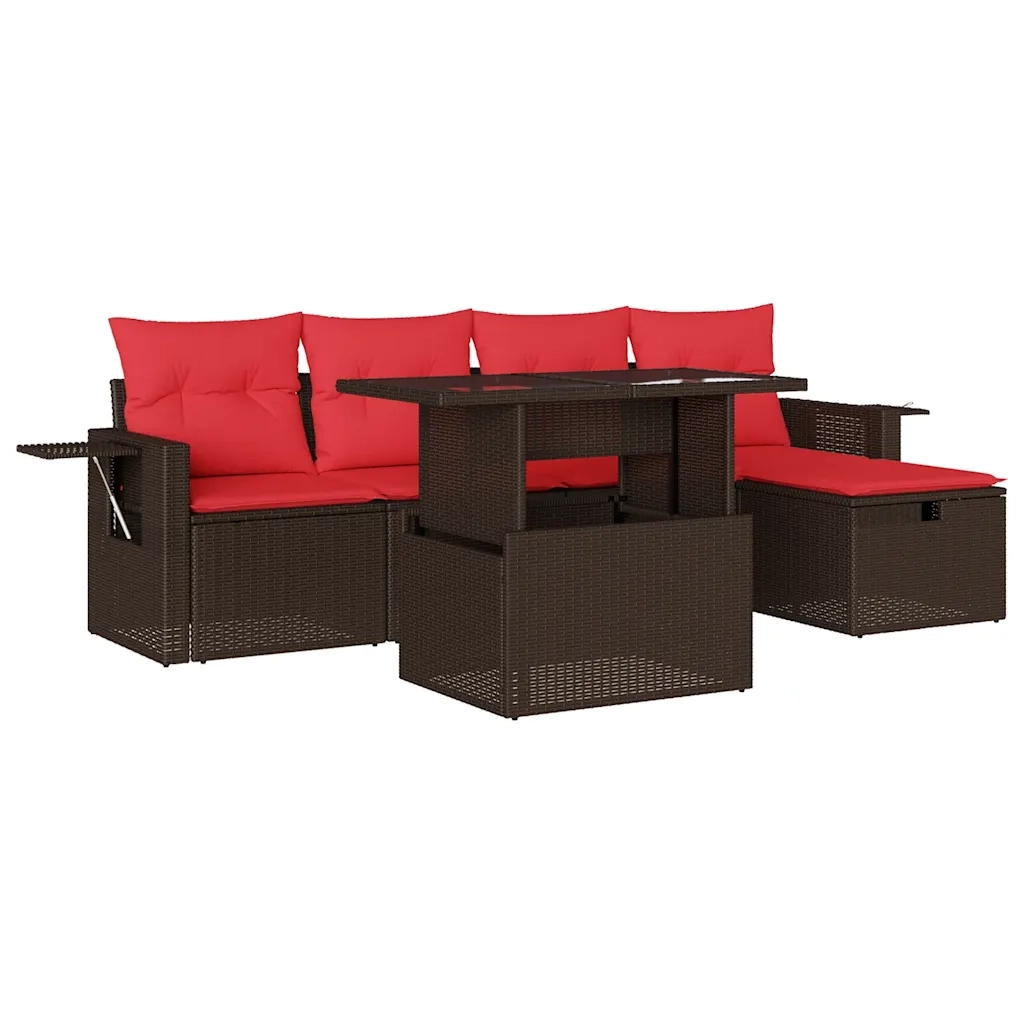 Set Divani da Giardino 6 pz con Cuscini Marrone in Polyrattan 3274974