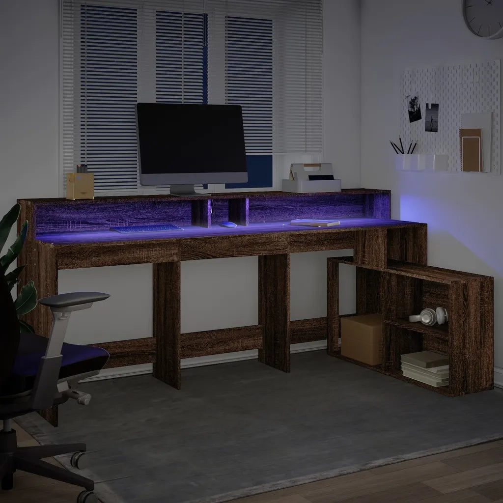 Scrivania con Luci LED Marrone Rovere 200x104x91 cm Truciolato 3309471