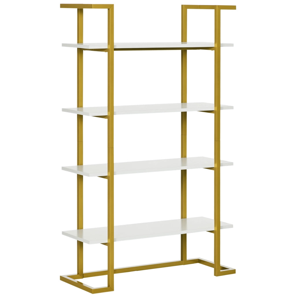 Scaffale libreria a 4 livelli in MDF e acciaio, mobile multiuso per casa e ufficio, design moderno, 92x35x152cm, bianco e oro