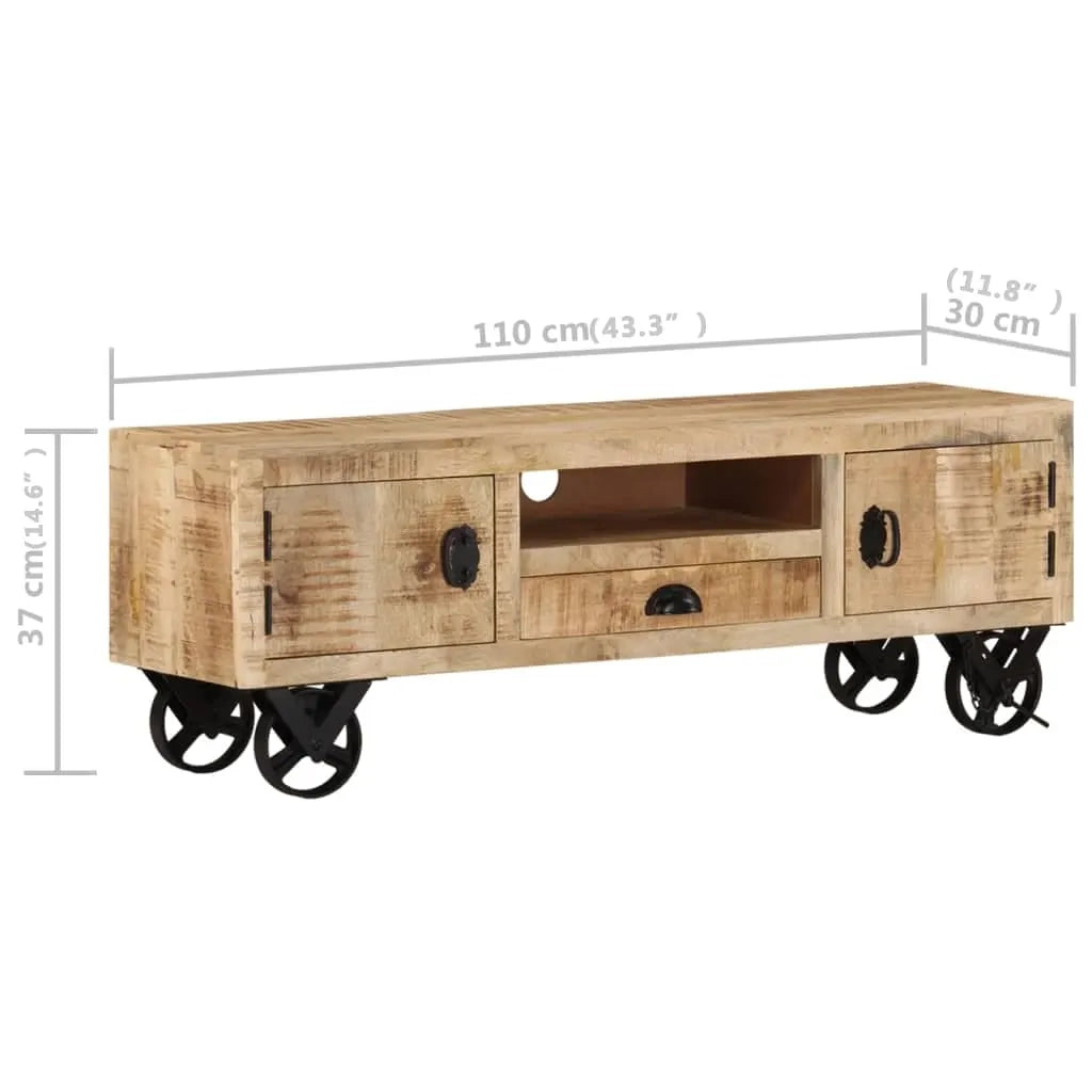 Mobile Porta TV con Ruote 110x30x37 cm in Legno di Mango Grezzo 328317