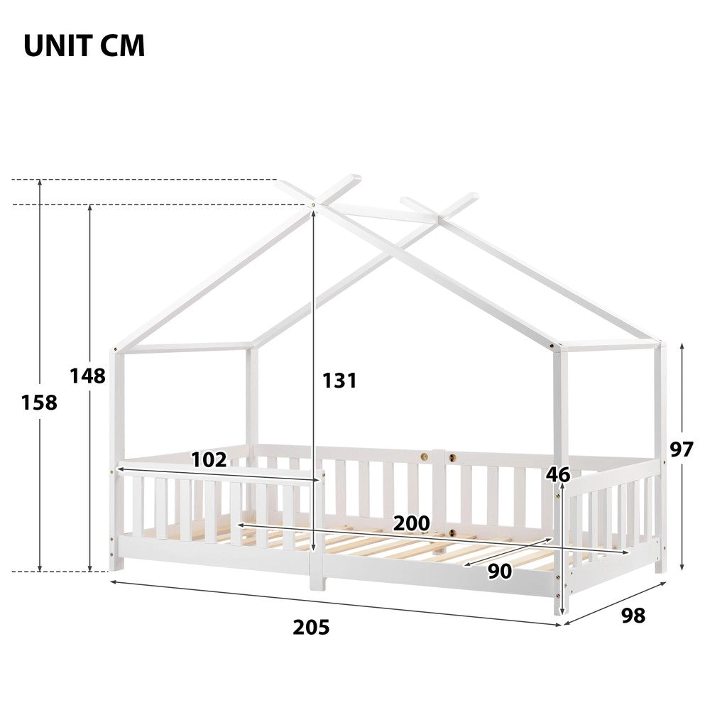 Letto Casetta Bambini in Legno Massello con Rete a Doghe ¨C Xylo ¨C Bianco 90x200