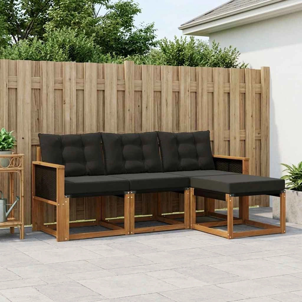 Set di divani da esterno 4 pz Naturale e Nero 3381864