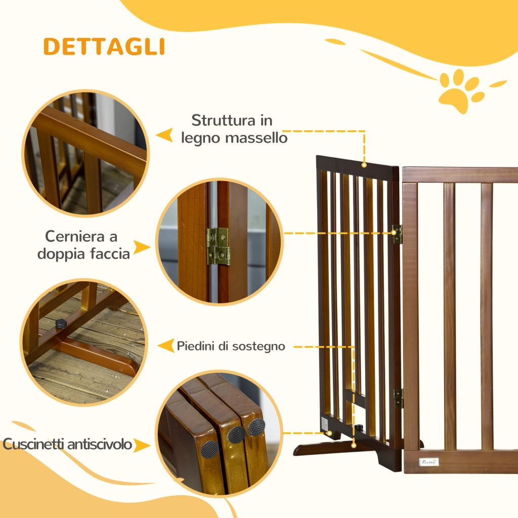EasyComfort Cancellino per Cani Pieghevole a 3 Pannelli con Piedini Antiscivolo per Corridoi, Scale e Stanze, in Legno di Pino, 181x35x76 cm, Marrone Scuro