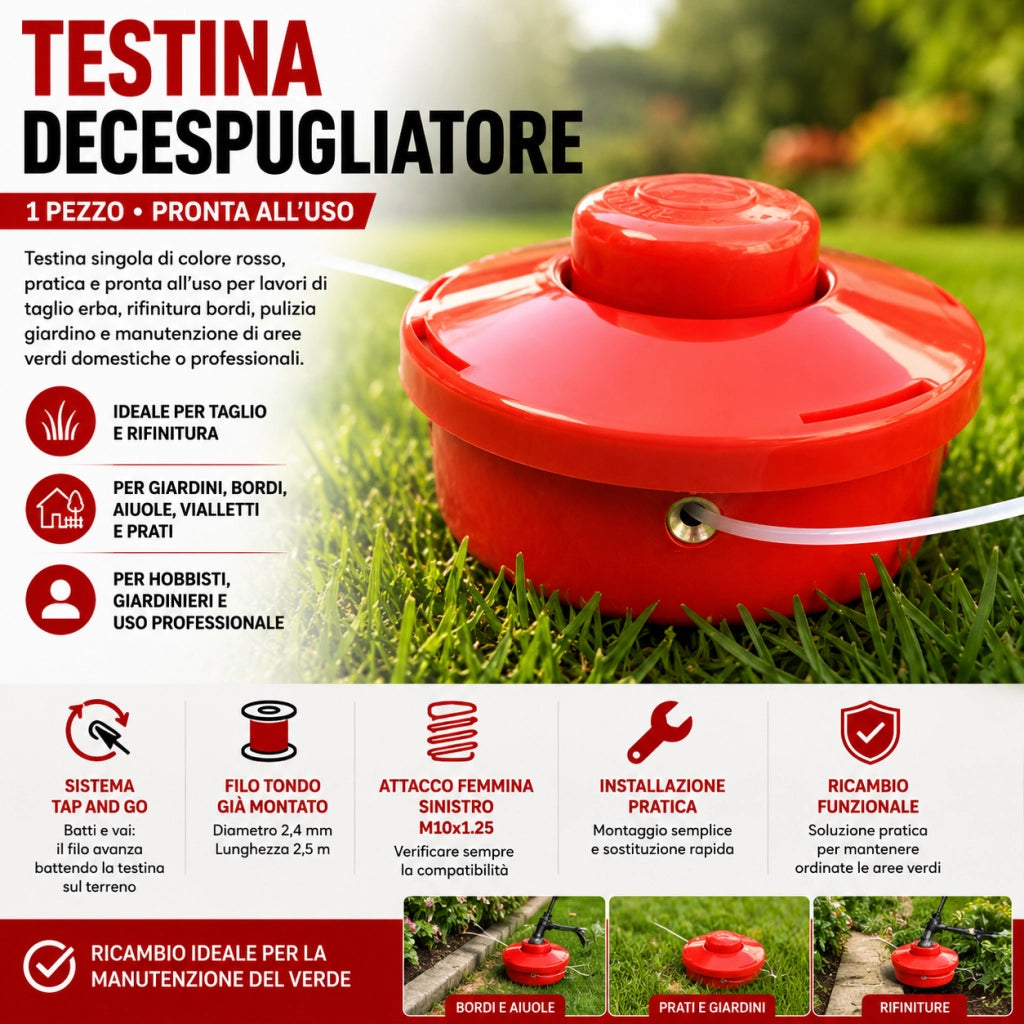 2 Testine Decespugliatore Tagliaerba Batti e Vai Tap And Go Filo 2,4 mm VG12224