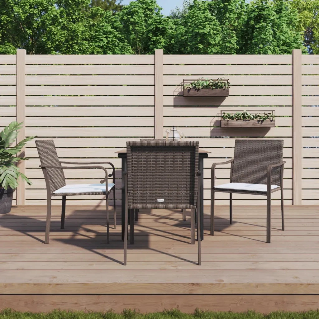 Set Pranzo da Giardino 5pz | Set Salotto da Giardino con Cuscini in Polyrattan e Acciaio