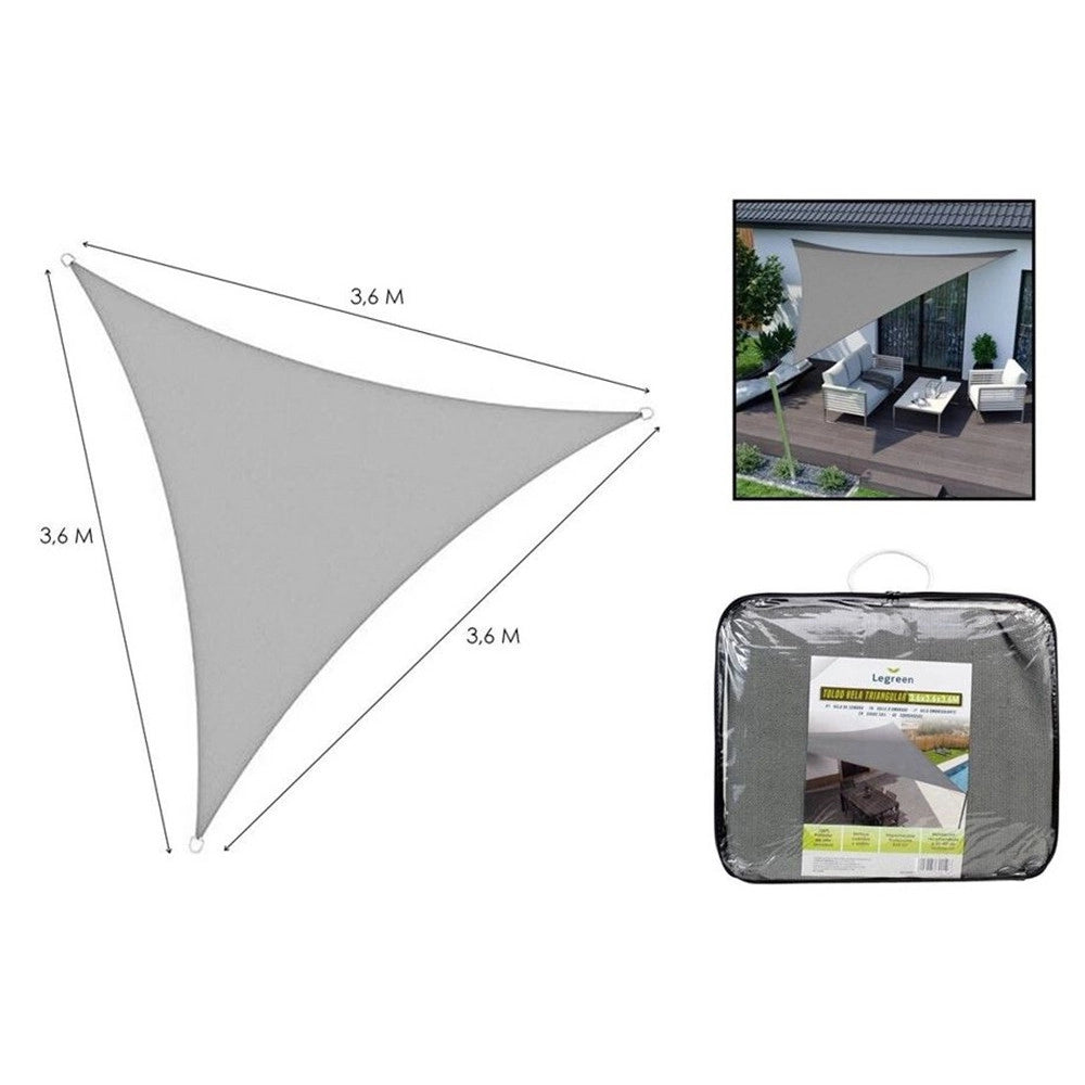 Trade Shop - Vela Tenda Triangolare Parasole Protezione Sole Ombra Giardino 3.6x3.6x3.6mt Grigio 222569 -