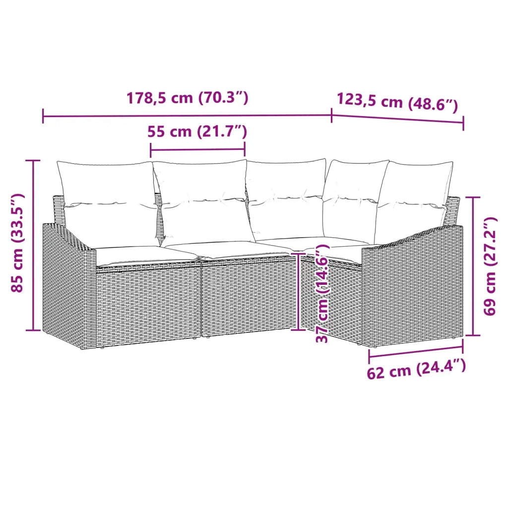 Set di divani con cuscino 4 pcs Nero polyrattan