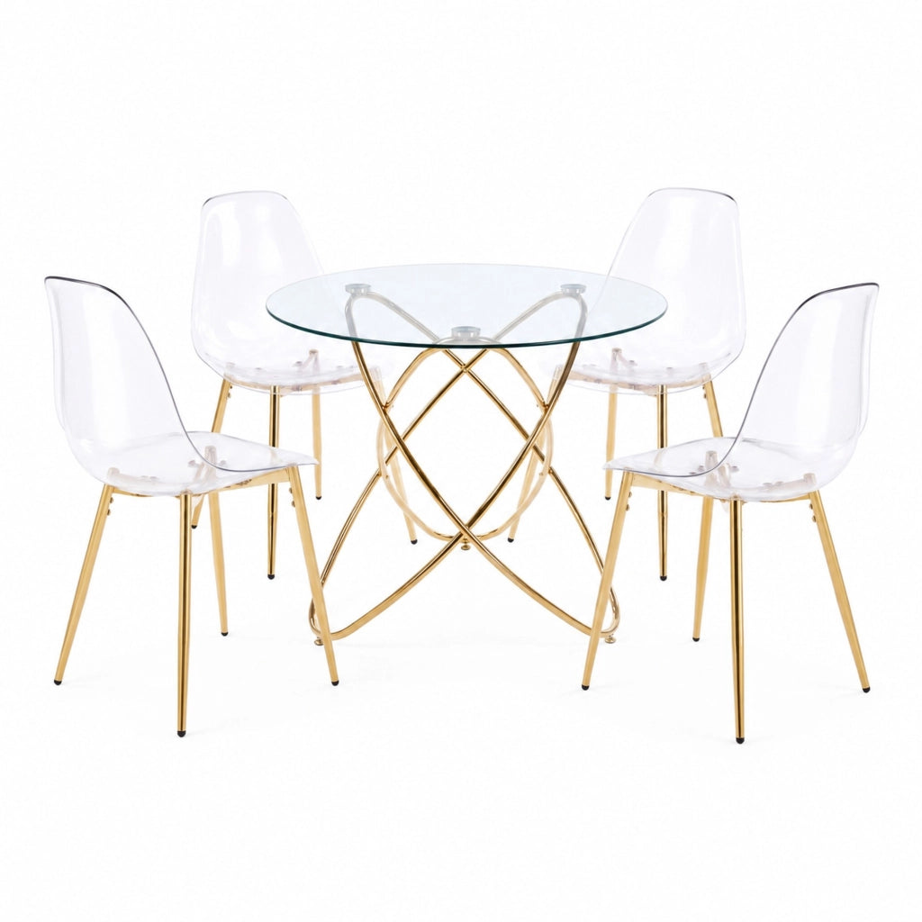Set da pranzo 5 pezzi in velluto; gambe placcate oro; dorato