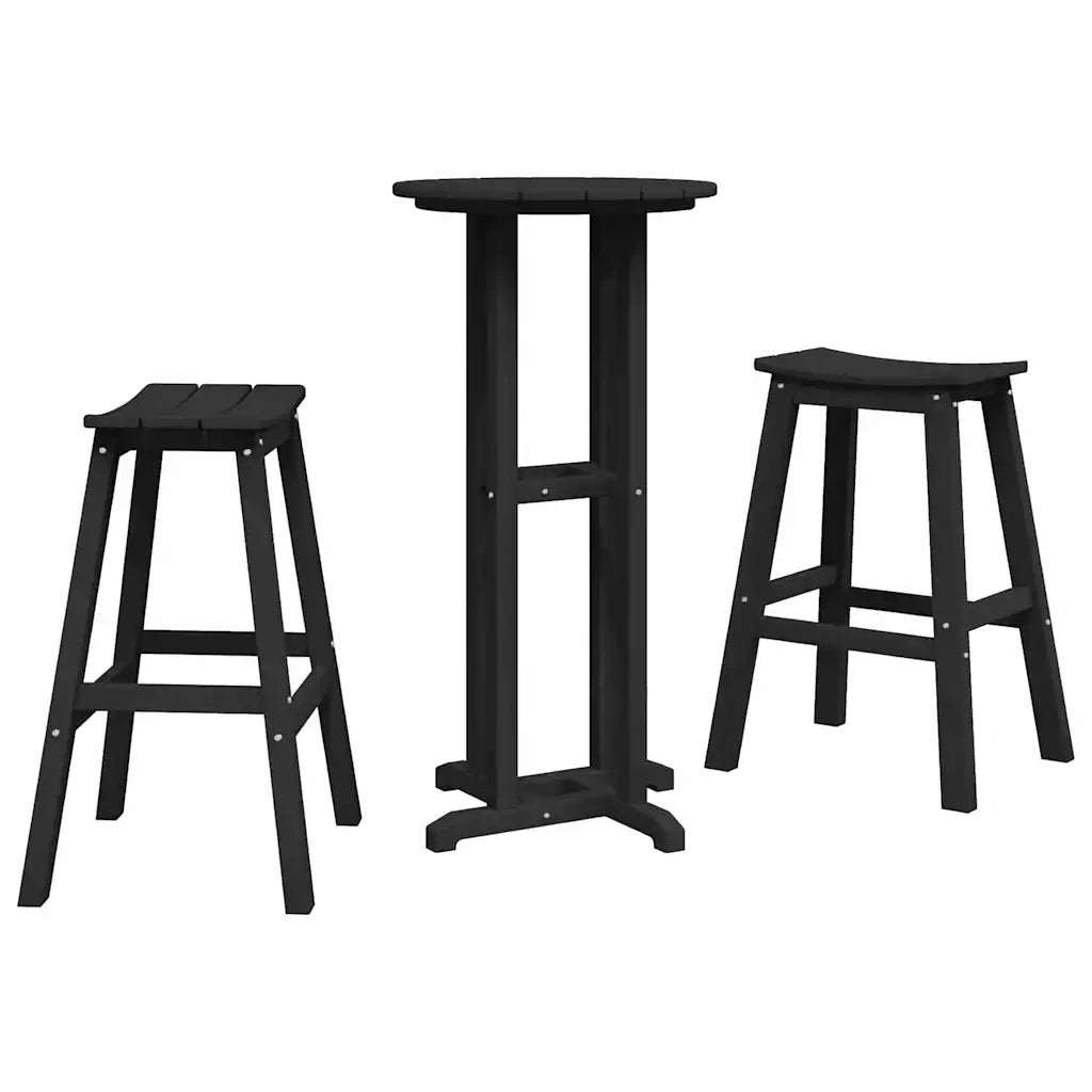 Set Bar da Giardino 3 pz | Set Salotto da Giardino Nero HDPE