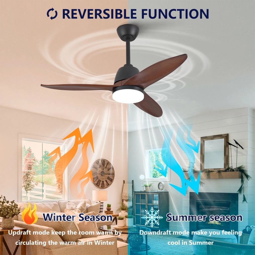 Ventilatore da soffitto nero moderno 42 pollici, dimmerabile 3 tonalit¨¤, pale legno massello, manopola, motore DC reversibile