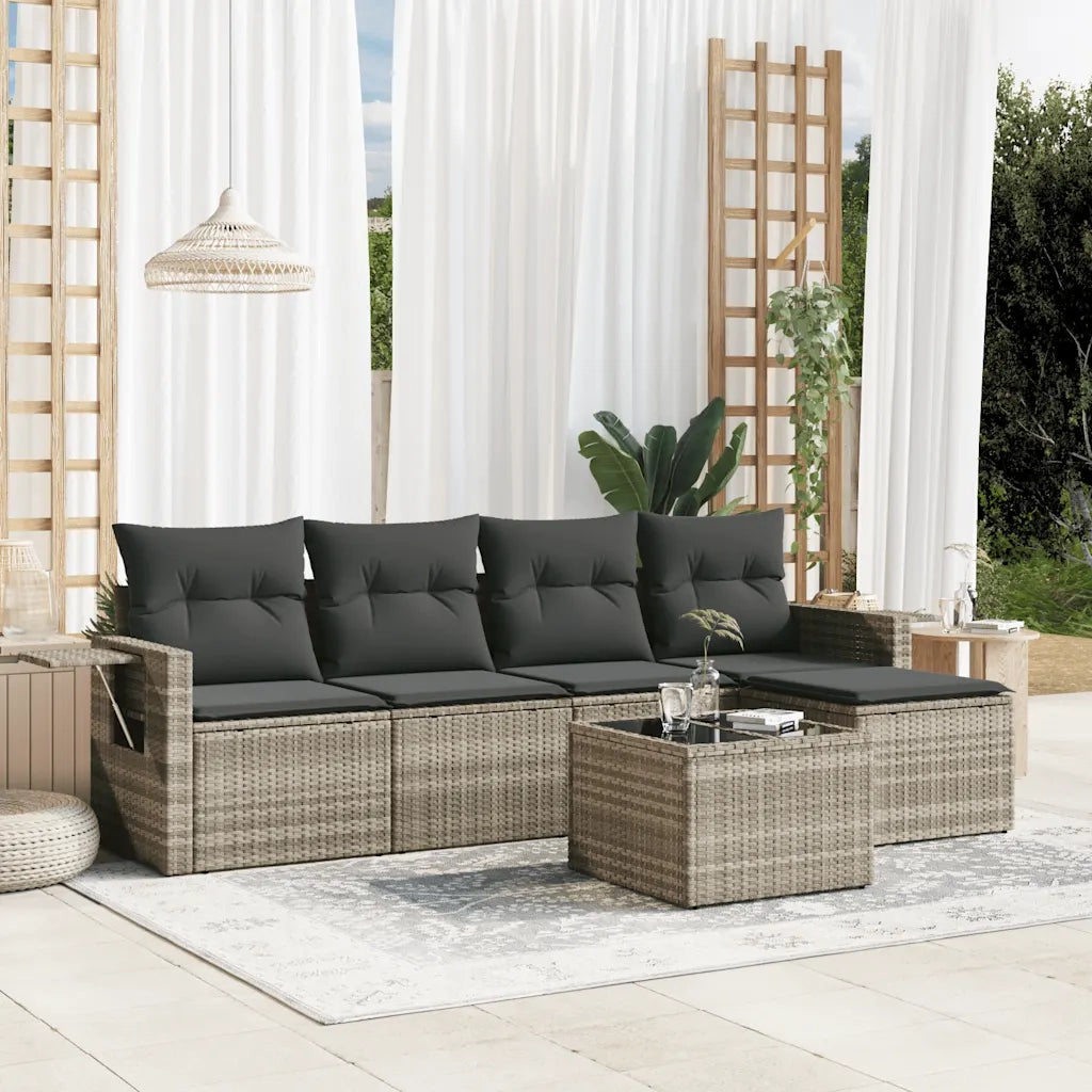 Set Divano da Giardino 6pz | Set Salotto da Giardino con Cuscini Grigio Chiaro Polyrattan